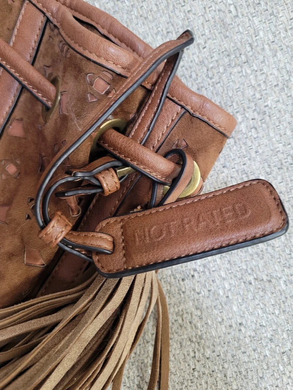 Not Rated Brown Leather Accent Handbag Interior Detail